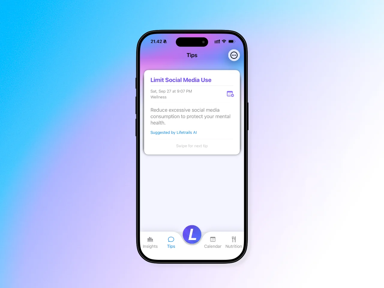 Lifetrails AI app interface showing personalized wellness recommendations